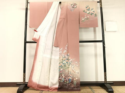 平和屋着物●訪問着　友禅　流水花鳥文　暈し染め　正絹　逸品　未使用　CABB5013vp