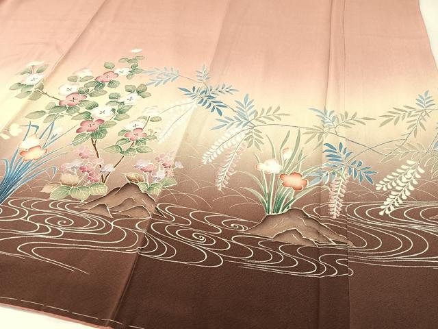 平和屋着物●訪問着　友禅　流水花鳥文　暈し染め　正絹　逸品　未使用　CABB5013vp 平和屋着物○訪問着 友禅 流水花鳥文 暈し染め 正絹 逸品 未