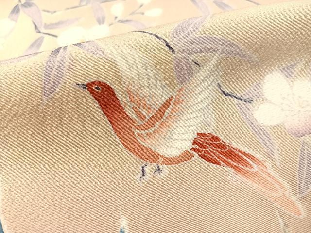 平和屋着物○訪問着 友禅 流水花鳥文 暈し染め 正絹 逸品 未