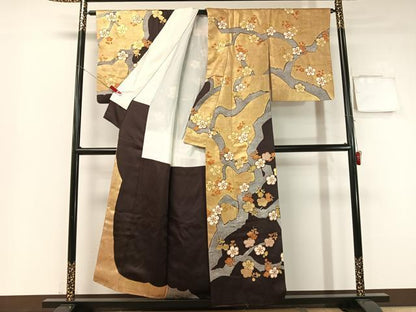 平和屋着物●訪問着　鹿の子枝梅文　金彩　正絹　逸品　CABB5014vp