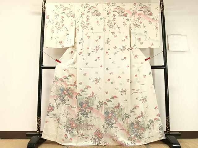 平和屋着物●訪問着　雲取り鳳凰花文　暈し染め　銀彩　正絹　逸品　CABB5016vp
