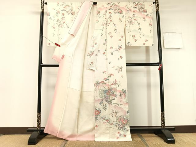 平和屋着物●訪問着　雲取り鳳凰花文　暈し染め　銀彩　正絹　逸品　CABB5016vp