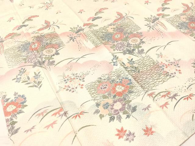 平和屋着物●訪問着　雲取り鳳凰花文　暈し染め　銀彩　正絹　逸品　CABB5016vp
