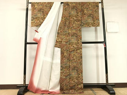 平和屋着物●二代目更甚 江戸更紗 小紋 人物風景文 鬼しぼ縮緬 正絹 逸品 未使用 CABB5017vp