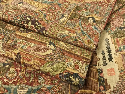 平和屋着物●二代目更甚 江戸更紗 小紋 人物風景文 鬼しぼ縮緬 正絹 逸品 未使用 CABB5017vp