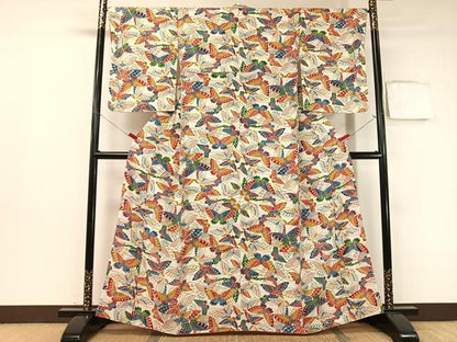 平和屋着物●上質な小紋 型染め 舞蝶文 鬼しぼ縮緬 正絹 逸品 CABB5018vp