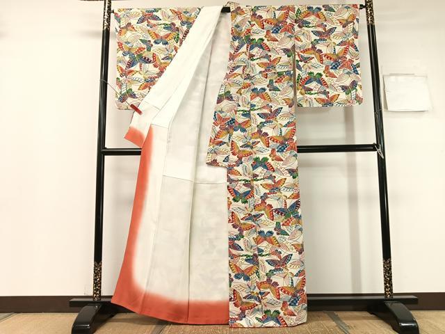 平和屋着物●上質な小紋 型染め 舞蝶文 鬼しぼ縮緬 正絹 逸品 CABB5018vp