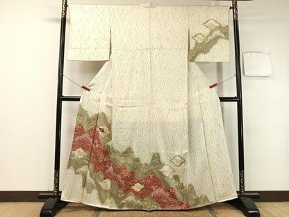 平和屋着物●訪問着　杢目絞り　刺繍　道長吉祥花文　金彩　正絹　逸品　CABB5019vp