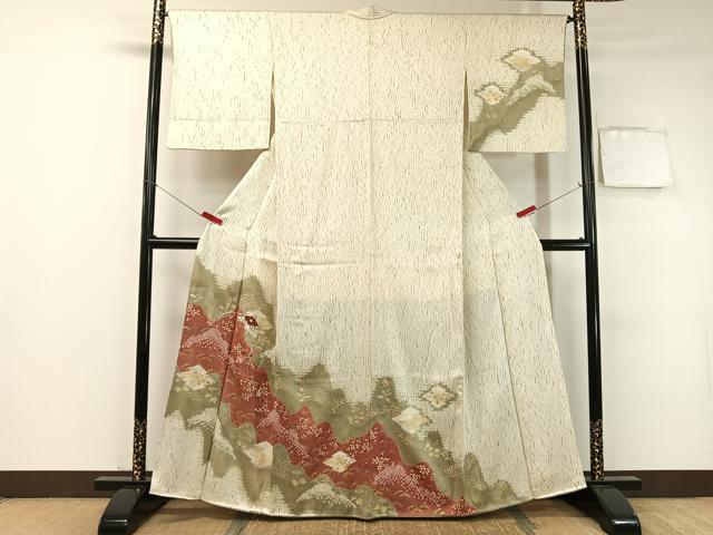 平和屋着物●訪問着　杢目絞り　刺繍　道長吉祥花文　金彩　正絹　逸品　CABB5019vp