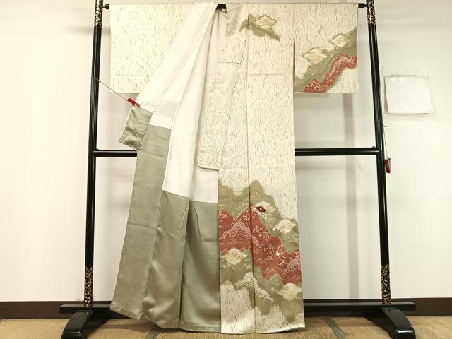 平和屋着物●訪問着　杢目絞り　刺繍　道長吉祥花文　金彩　正絹　逸品　CABB5019vp