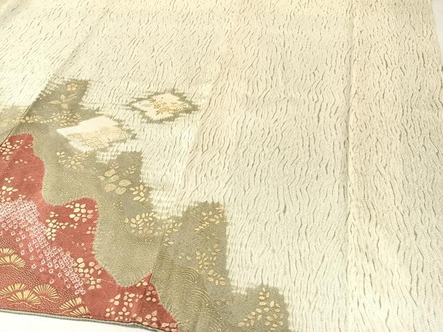 平和屋着物●訪問着　杢目絞り　刺繍　道長吉祥花文　金彩　正絹　逸品　CABB5019vp