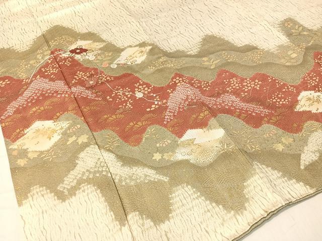 平和屋着物●訪問着　杢目絞り　刺繍　道長吉祥花文　金彩　正絹　逸品　CABB5019vp