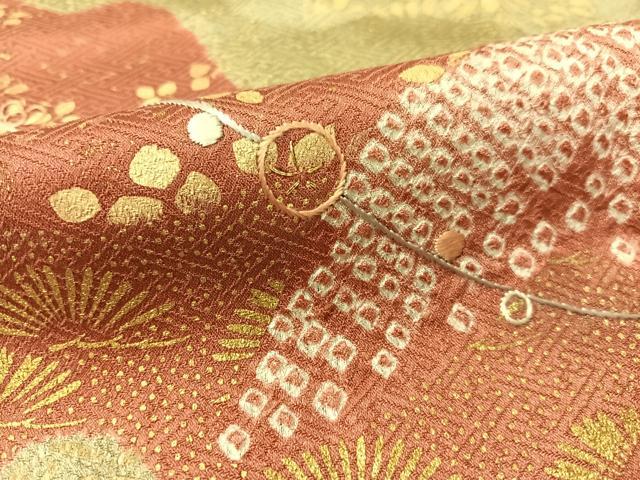 平和屋着物●訪問着　杢目絞り　刺繍　道長吉祥花文　金彩　正絹　逸品　CABB5019vp
