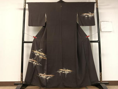 平和屋着物●訪問着　霞花松文　金彩　鬼しぼ縮緬　正絹　逸品　CABB5022vp