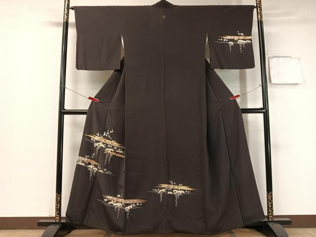 平和屋着物●訪問着　霞花松文　金彩　鬼しぼ縮緬　正絹　逸品　CABB5022vp
