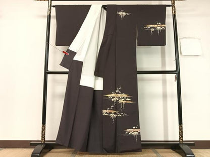 平和屋着物●訪問着　霞花松文　金彩　鬼しぼ縮緬　正絹　逸品　CABB5022vp