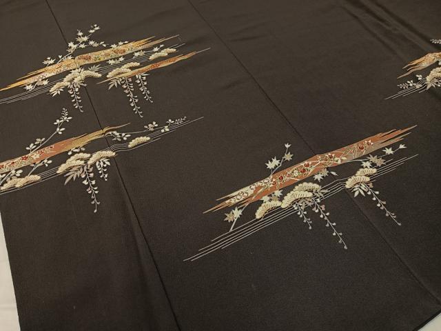 平和屋着物●訪問着　霞花松文　金彩　鬼しぼ縮緬　正絹　逸品　CABB5022vp