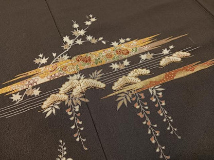 平和屋着物●訪問着　霞花松文　金彩　鬼しぼ縮緬　正絹　逸品　CABB5022vp