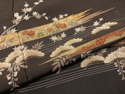 平和屋着物●訪問着　霞花松文　金彩　鬼しぼ縮緬　正絹　逸品　CABB5022vp