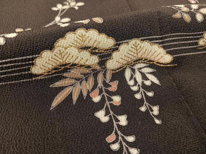 平和屋着物●訪問着　霞花松文　金彩　鬼しぼ縮緬　正絹　逸品　CABB5022vp