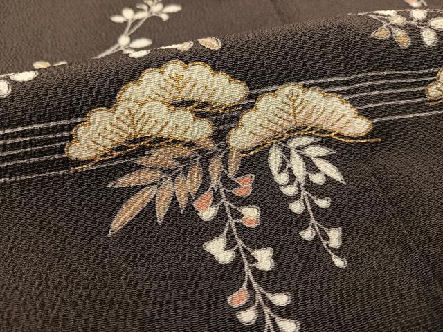 平和屋着物●訪問着　霞花松文　金彩　鬼しぼ縮緬　正絹　逸品　CABB5022vp