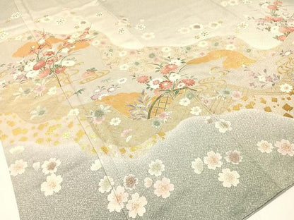 平和屋着物●訪問着　絞り　道長花文　暈し染め　金彩　正絹　逸品　CABB5024vp