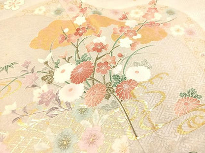 平和屋着物●訪問着　絞り　道長花文　暈し染め　金彩　正絹　逸品　CABB5024vp