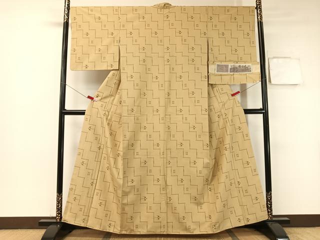平和屋着物●上質な紬  越布琉 琉球絣文様 証紙付き 正絹 逸品 未使用 CABB5028vp