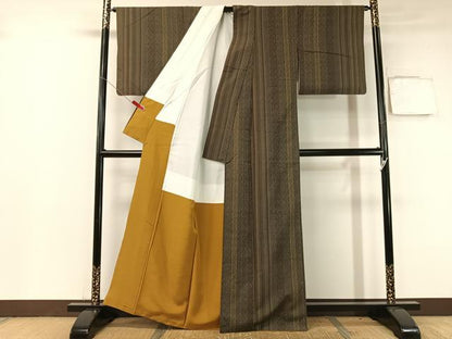 平和屋着物●上質な紬 陽彩 縞 証紙付き 正絹 逸品 CABB5034vp