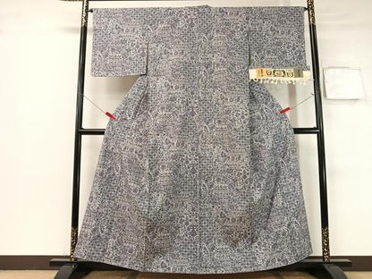 平和屋着物●結城紬 更紗唐草文 証紙付き 正絹 逸品 未使用 CABB5035vp