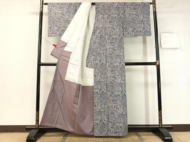 平和屋着物●結城紬 更紗唐草文 証紙付き 正絹 逸品 未使用 CABB5035vp