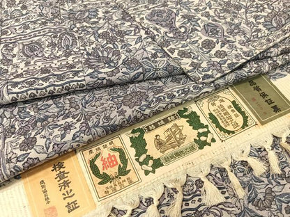平和屋着物●結城紬 更紗唐草文 証紙付き 正絹 逸品 未使用 CABB5035vp