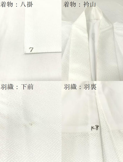 平和屋着物●男性　色紋付　羽織セット　紗綾型地紋　白色　キングサイズ　洗える着物　CABB5037vp