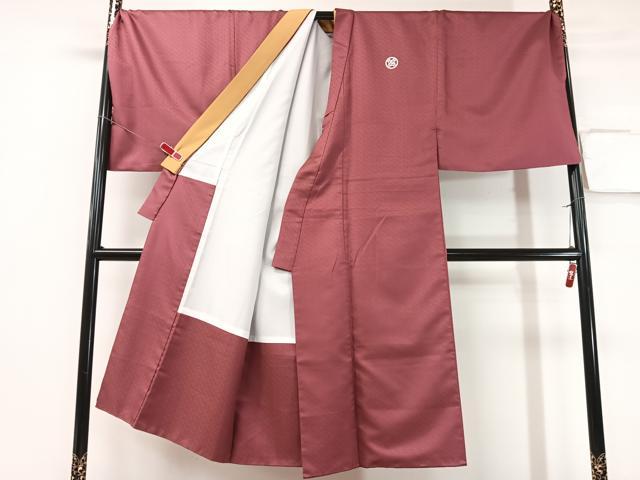 平和屋着物●男性 色紋付 羽織セット 紗綾型地紋 浅蘇芳色 キングサイズ 洗える着物 CABB5038vp