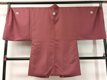 平和屋着物●男性 色紋付 羽織セット 紗綾型地紋 浅蘇芳色 キングサイズ 洗える着物 CABB5038vp