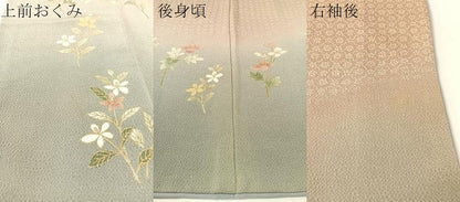 平和屋着物●訪問着 草花文 暈し染め 金彩 鬼しぼ縮緬 正絹 逸品 CABB5045vp