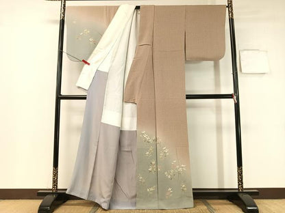 平和屋着物●訪問着 草花文 暈し染め 金彩 鬼しぼ縮緬 正絹 逸品 CABB5045vp