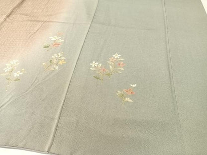 平和屋着物●訪問着 草花文 暈し染め 金彩 鬼しぼ縮緬 正絹 逸品 CABB5045vp