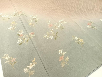 平和屋着物●訪問着 草花文 暈し染め 金彩 鬼しぼ縮緬 正絹 逸品 CABB5045vp