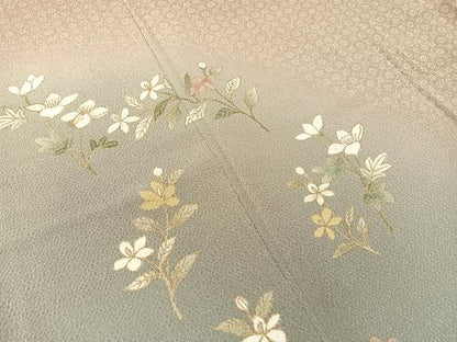 平和屋着物●訪問着 草花文 暈し染め 金彩 鬼しぼ縮緬 正絹 逸品 CABB5045vp