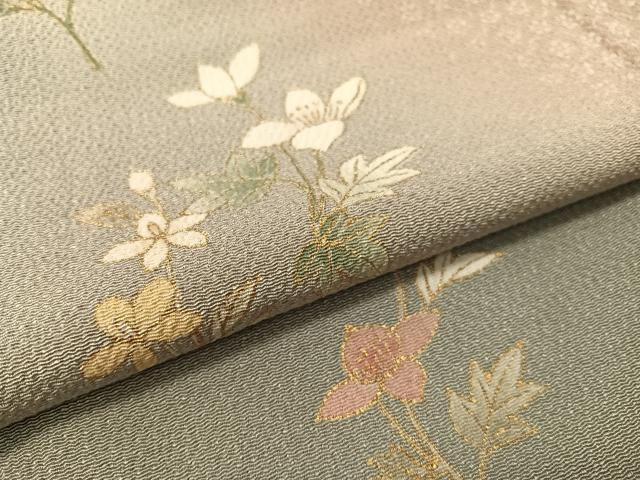 平和屋着物●訪問着 草花文 暈し染め 金彩 鬼しぼ縮緬 正絹 逸品 CABB5045vp