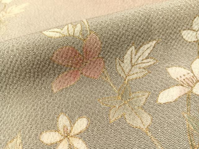 平和屋着物●訪問着 草花文 暈し染め 金彩 鬼しぼ縮緬 正絹 逸品 CABB5045vp