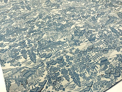 平和屋着物●上質な小紋 本藍 型絵染 風景花文 鬼しぼ縮緬 正絹 逸品 CABB5046vp