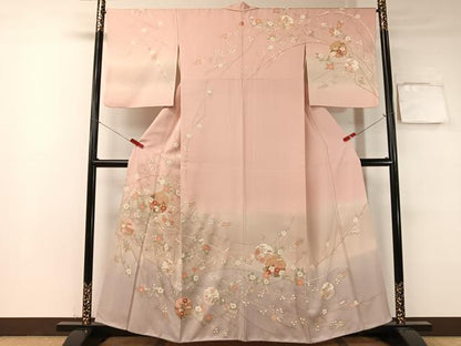平和屋着物●訪問着 雪輪枝花文 暈し染め 金彩 正絹 逸品 CABB5048vp