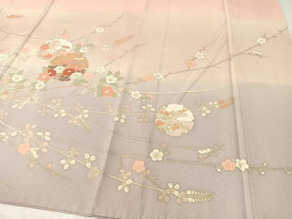 平和屋着物●訪問着 雪輪枝花文 暈し染め 金彩 正絹 逸品 CABB5048vp
