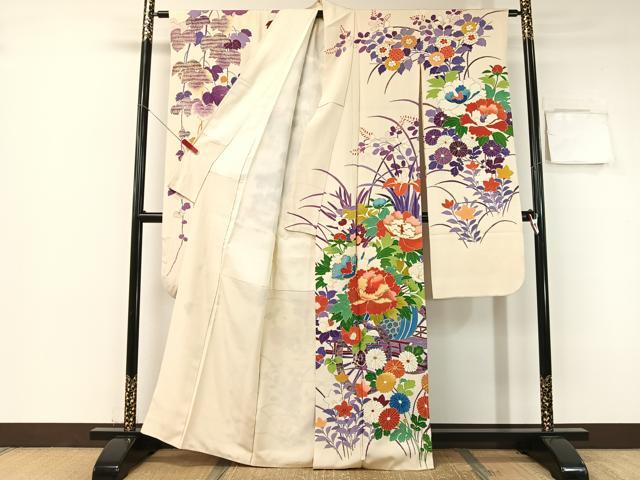 平和屋着物●豪華振袖　駒刺繍　花車文　金彩　正絹　逸品　CABB5049vp