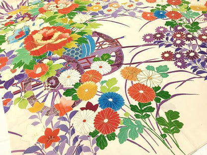 平和屋着物●豪華振袖　駒刺繍　花車文　金彩　正絹　逸品　CABB5049vp