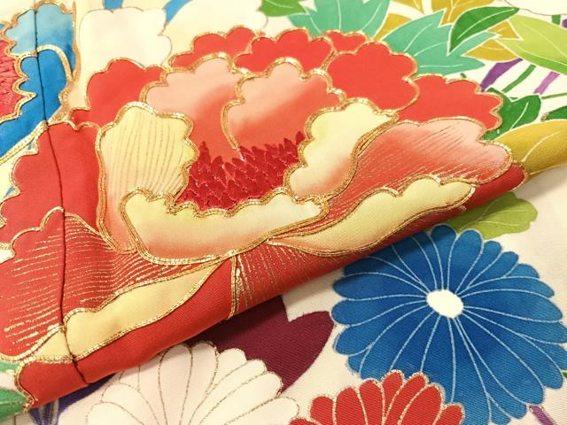 平和屋着物●豪華振袖　駒刺繍　花車文　金彩　正絹　逸品　CABB5049vp