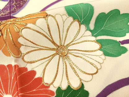 平和屋着物●豪華振袖　駒刺繍　花車文　金彩　正絹　逸品　CABB5049vp