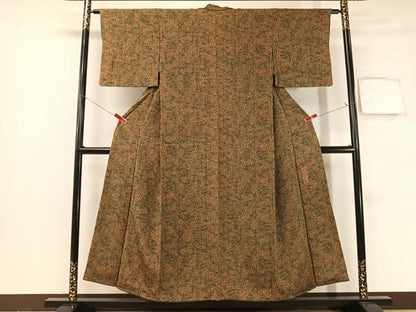 平和屋着物●人間国宝・南部芳松の息子 伝統工芸伝承者彫刻・南部幸雄 小紋 型染め 笹竹花文 鬼しぼ縮緬 正絹 逸品 CABB5053vp